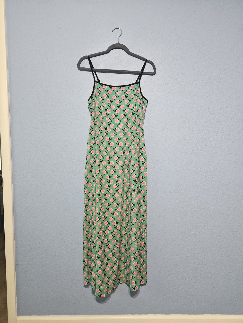 Green Floral Adjustable Spaghetti-Strap Maxi Dress